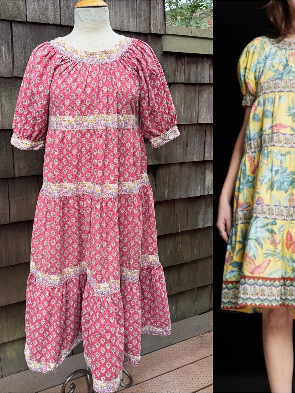 Vintage boho cotton midi dress tiered Sz M La Provence De Pierre Deux